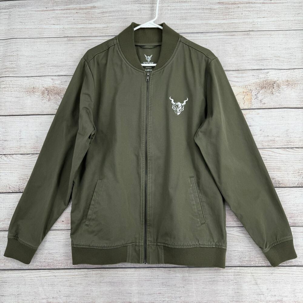 Stone Brewing Embroidered Full Zip Bomber Jacker Mens‎ Large Green